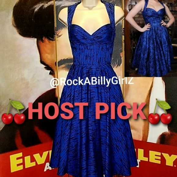 PinUp Couture Grace Blue Flocked Vintage 1950's Pinup FitnFlare RockABilly  Dress